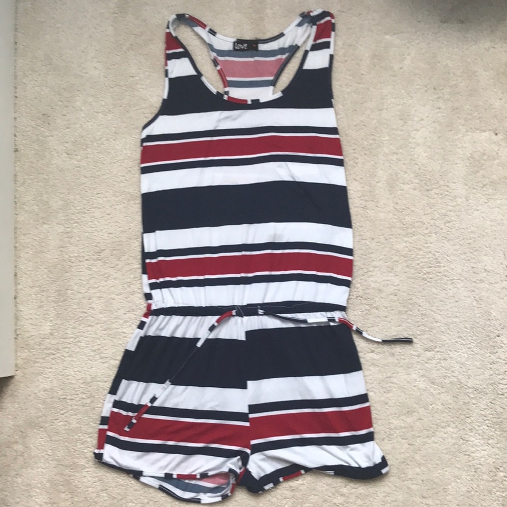 Blue, White. and Red Romper